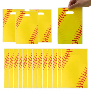 Bolsas de regalo de plástico amarillas con tema de sófbol para fiestas y dulces