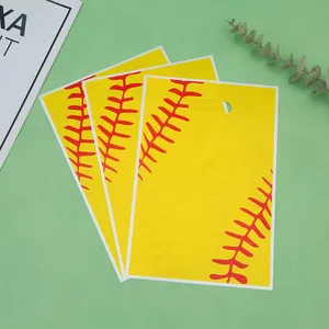 Bolsas de regalo amarillas temáticas de softbol con diseño de costura de béisbol