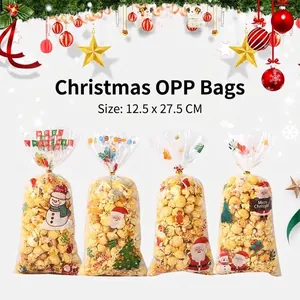 Weihnachten Weihnachtsmann OPP Süßigkeitenbeutel Transparent Zellophan Feiertag Party Geschenktüten Für Kekse Popcorn Verpackung Mit Goldenen Bindern