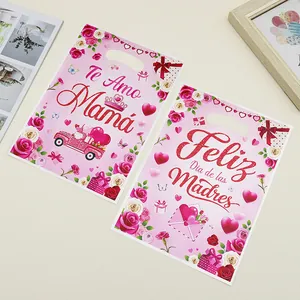 Bolsas de regalo rosas para el Día de la Madre con frases en español y rosas