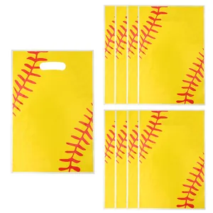 Set de bolsas de regalo amarillas con tema de béisbol y asas troqueladas para fiestas