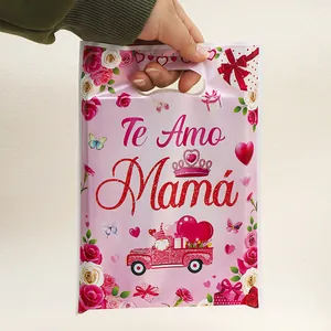 Bolsa de regalo rosa del Día de la Madre con rosas y texto "Te Amo Mamá"