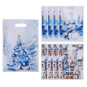 Set of Christmas pearl film gift bags with snowman and Santa patterns for parties.