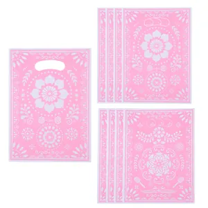 Pink floral plastic party gift bags with elegant mandala patterns for celebrations