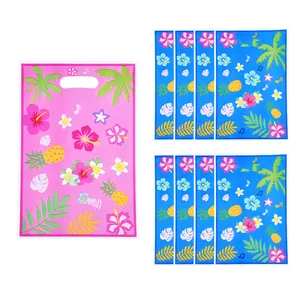 Tropical floral and fruit print pearlescent film gift bags for cookies and candies.