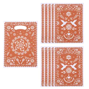 Mexicaanse Papel Picado stijl oranje geschenkzakjes met kolibrie en bloemen
