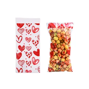 Sachets auto-adhésifs OPP avec motif cœur pour bonbons et biscuits de la Saint-Valentin