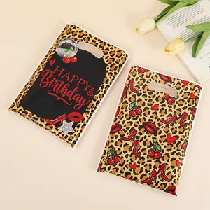 Juego de bolsas de regalo de plástico con estampado de leopardo y texto Happy Birthday