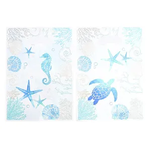 Watercolor ocean creature plastic gift bags featuring seahorse and turtle patterns for party