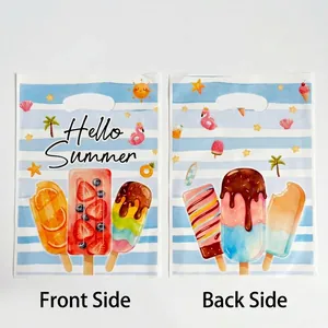 Vistas detalladas frontal y posterior de bolsas de regalo de verano con estampados de polos