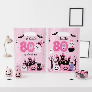 Ροζ χαριτωμένες τσάντες δώρου Halloween για πάρτι μωρού με θέμα a little boo is almost due