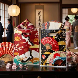 Elegante Geschenktüten im japanischen Stil mit Kranich- und Kirschblütenmotiven