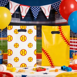 Bolsas de regalo decorativas para fiestas de béisbol con estampado de sóftbol y asa