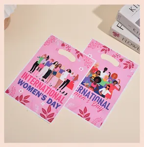 Bolsas de regalo rosas para el Día de la Mujer con ilustraciones y asa resistente.