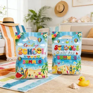Gekleurde plastic geschenkzakjes voor zomerfeestjes met 'School's Out' thema voor kids
