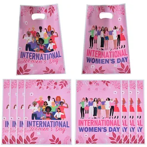 Bolsas de regalo rosas Día de la Mujer con ilustraciones femeninas para fiestas
