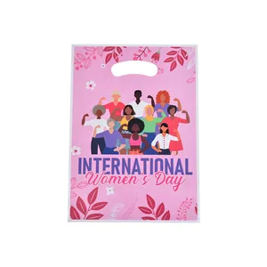 Bolsa de regalo rosa del Día de la Mujer con ilustración de poder femenino para fiestas