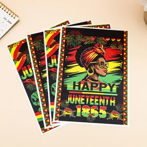 Set of Juneteenth 1865 party gift bags featuring African woman and Pan-African colors