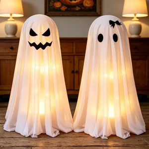 Halloween Standing Spooky Ghost Decoration With LED Lights And Witch Hat For Outdoor Yard Party Festive Props