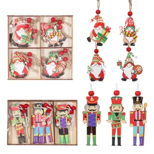 Set de Adornos Colgantes de Madera de Navidad Figuras de Cascanueces Gnomo de Dibujos Animados Decoración Árbol Festivo en Caja
