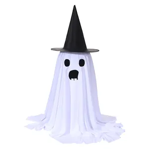 Standing Halloween ghost decoration with a black witch hat for outdoor party decor