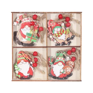 Set de 12 adornos navideños de gnomos de madera en caja de almacenamiento