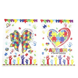 Bolsas de regalo con estampado de corazón y lazo de rompecabezas para el autismo