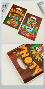 Close-up detail of Aloha Tiki party gift bag showing handle and colorful tropical print