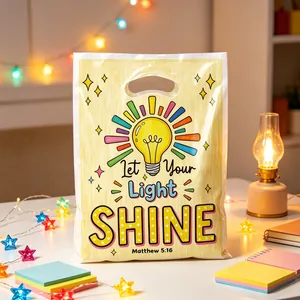 Sac cadeau fête avec ampoule colorée et texte Let Your Light Shine pour anniversaires