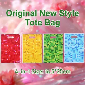 Pixel Mosaic Printed Pearlescent Film Handbag Four Finger Party Decoration Candy Gift Bags Waterproof Plastic Packaging Bags