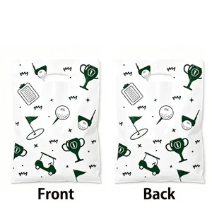 Golf theme party favor bags showing front and back designs with green graphics