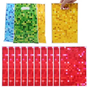 Assorted colorful pixel mosaic pattern plastic gift bags with handles for party favors