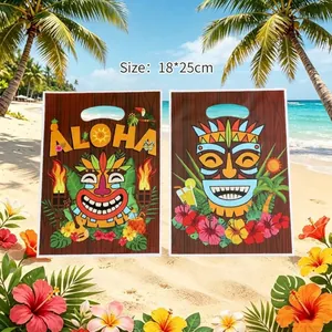 Hawaiian Aloha Tiki Party Favor Bags Plastic Tropical Luau Treat Bags For Birthday Summer Beach Party Gift Packaging