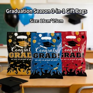 Congrats Grad Graduation Party Gift Bags Plastic Handheld Treat Bags Mixed Colors For Graduation Ceremony Celebration Favors