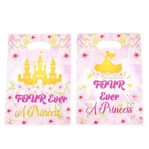 Sacs cadeaux rose thème princesse et château pour emballage bonbons 4ème anniversaire