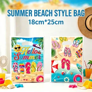 Detailansicht der Geschenktüten mit Sommerstrandthema und Flip-Flop-Mustern, 18x25cm