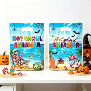 Two Halloween themed gift bags with beach skeleton prints and Hot Ghoul Summer text