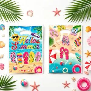 Sommerliche Strand-Geschenktüten aus Kunststoff mit buntem Flip-Flop-Muster und Griff