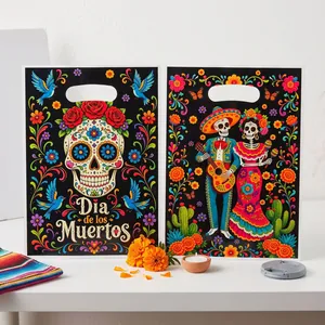 Sacchetti festa in plastica Dia de los Muertos con teschio di zucchero e fiori