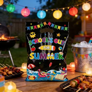 Bolsa de regalo de plástico negro para fiesta de verano con diseño School's Out for Summer