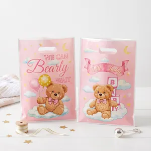 Ροζ τσάντες δώρου αρκουδάκι baby shower με χερούλια για δώρα για τα νεογέννητα