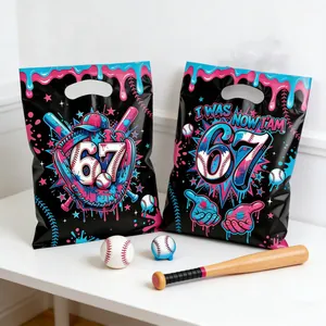 Vibrant baseball themed 67th birthday party gift bags with graffiti style graphics