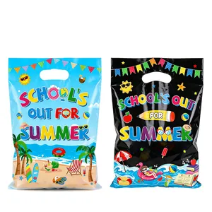 Bolsas de regalo de plástico coloridas para fiestas de verano con asas y motivos