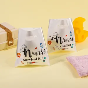 Ασημένιες περλέ τσάντες δώρου με εκτύπωση Nurse Survival Kit και ιατρικά εικονίδια