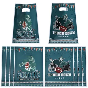 American football themed party gift bags with sports player and helmet printed designs