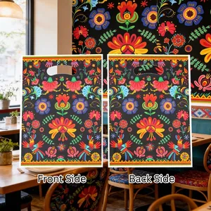 Ethnic Style Floral Print Plastic Gift Bags Multicolor Bird Pattern Waterproof Handle Shopping Bags For Wedding Party Retail Gifts