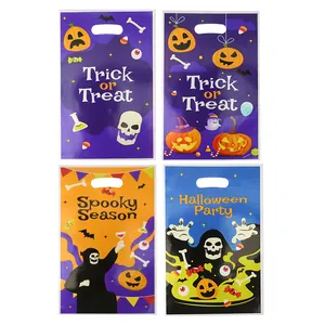 Halloween party favor bags with pumpkin and skull prints for trick or treat candy