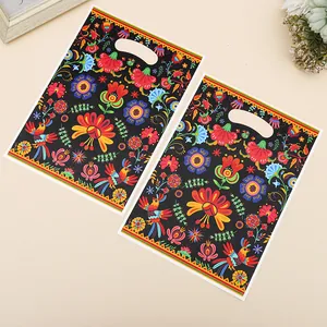 Ethnic style floral plastic gift bags 18x25cm, vibrant shopping and gift packaging solution
