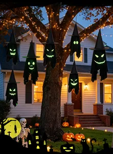Glowing Halloween hanging ghost witch hats for haunted house and outdoor yard decor
