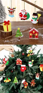 Detailed macro view of festive felt ornaments hung on a beautifully decorated Christmas tree